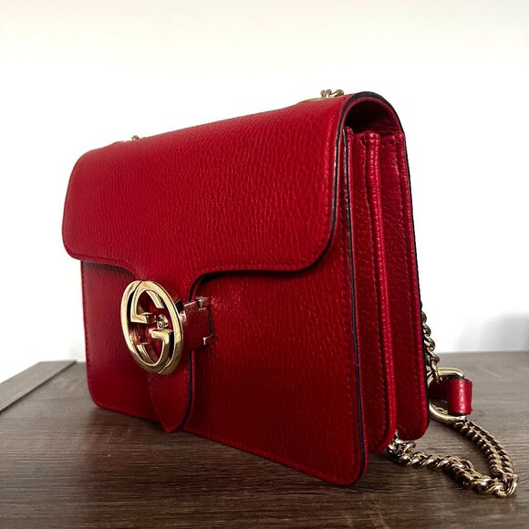 Gucci Interlocking G Shoulder Bag-Red Leather - Picture 3 of 10